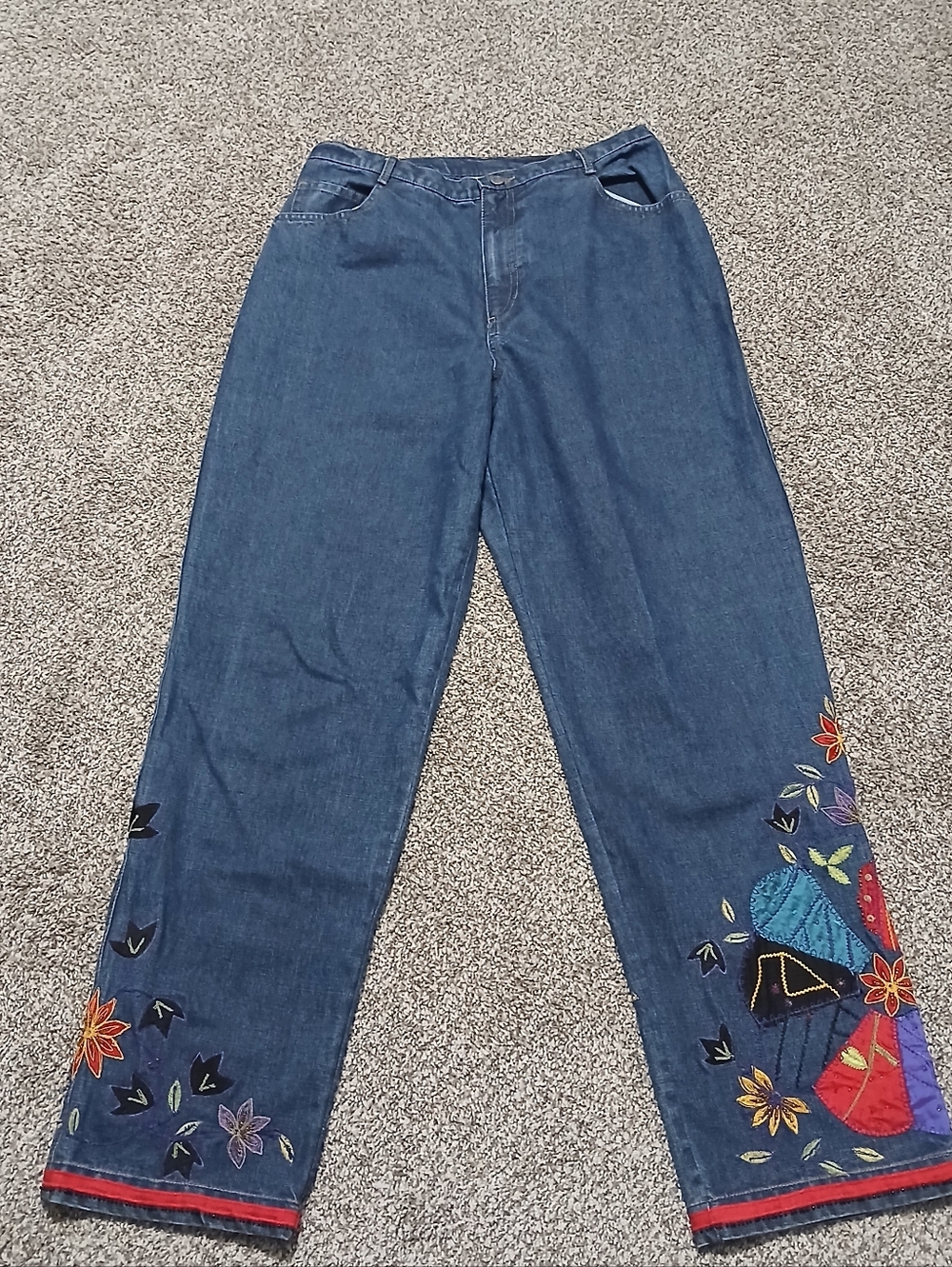 Chico's 100% Cotton Embroidered Wide Leg Denim Jeans - Multicolor Floral Detail - Picture 2 of 16